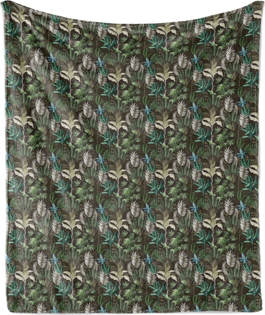 ABAKUHAUS Coperta in morbido pile di flanella tropicale, stile vintage con motivo botanico esotico e motivo ripetuto di piante hawaiane, 175 x 230 cm, marrone sigillo multicolore