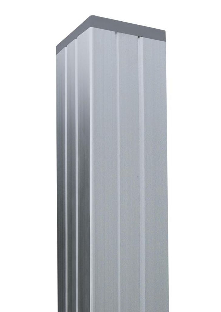 Ligna-Gard Tor-Steckzaunpfosten Aluminium 6,8 x 6,8 x 239 cm Silber 3 Nuten für Steckzaunelemente inkl. Pfostenkappe