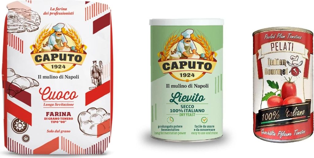 Farina Molino Caputo Cuoco Pizza Napoli + Caputo Lievito Secco + Italian Gourmet 100% italienische geschälte Tomaten dosen 400g