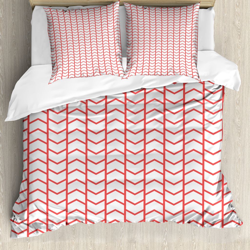 ABAKUHAUS Modern Bettbezug, Chevron Linien Borders, Milbensicher Allergiker geeignet mit Kissenbezügen, 155 cm x 220 cm - 80 x 80 cm, Dunkle Koral...