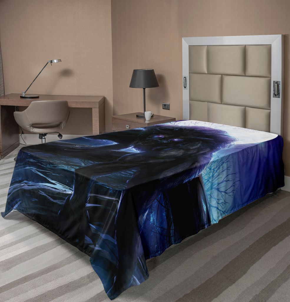 ABAKUHAUS Fantasy World Bettlaken, Surrealer Werwolf Mit Elektrischen Augen Im Vollmond Transformation Folkloric, weiches bequemes oberes Bettlaken...