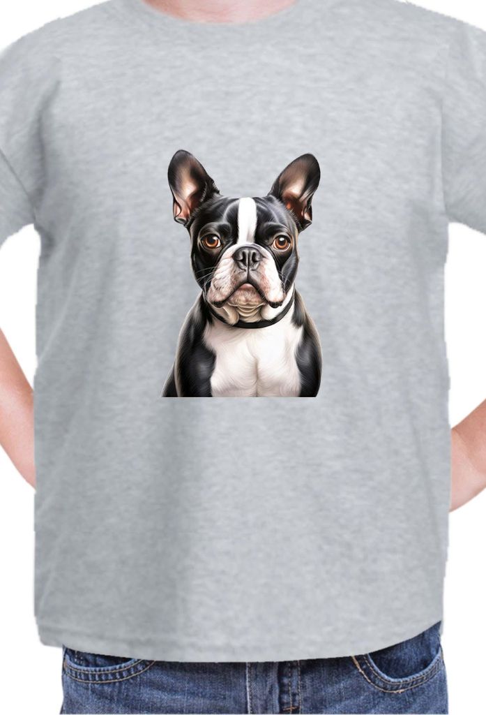 Kinder T-Shirt Dogs Breeds Boston Terrier Dog Breed 007, 12-13 Jahr - 152 / Grau