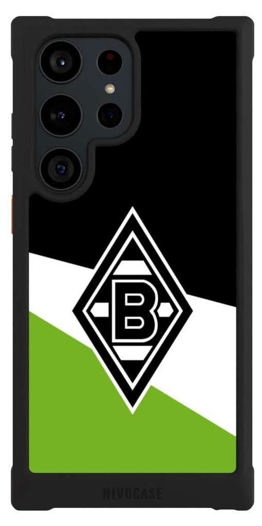 NIVOCASE Hülle für Samsung Galaxy S23 Ultra Stoßfeste Handyhülle NIVOmax Case Schwarz Borussia Mönchengladbach Gladbach Offizielles Lizenzprodukt