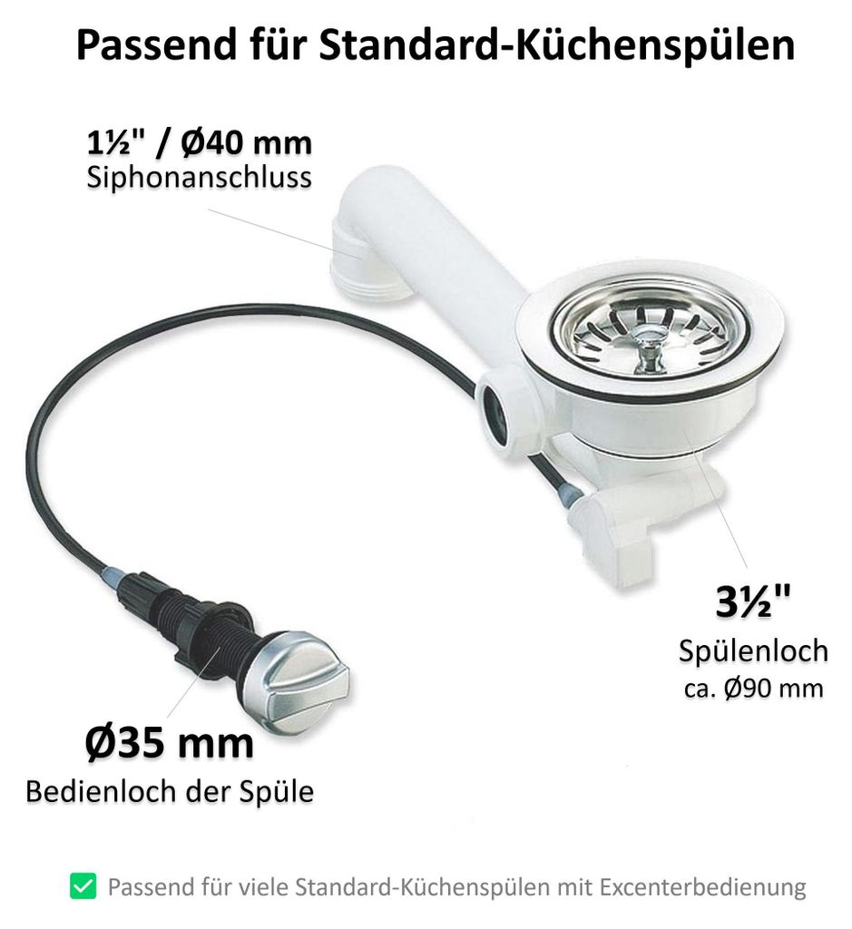 Zlew z zaworem sitowym 3 1/2 cala – Ø 114 mm z linkowym Zdjęcie produktu 