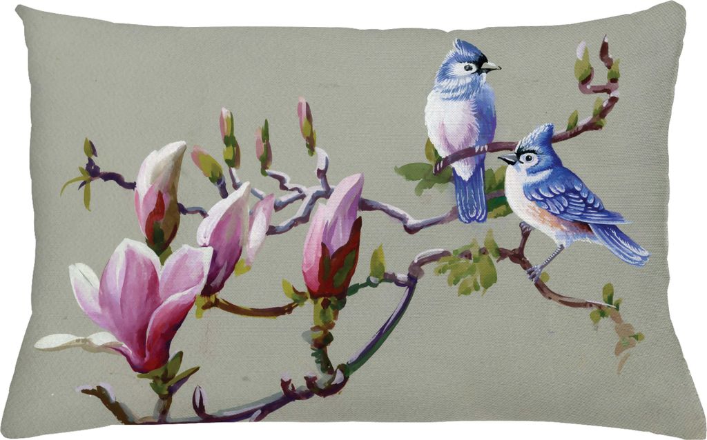 ABAKUHAUS Magnolie Kissenbezug, Waxwing-Spatzen-Vögel, die auf Niederlassungen der Blumen-Baum-Aquarell-Technik sich hocken, 65 x 40 cm, Mehrfarbig