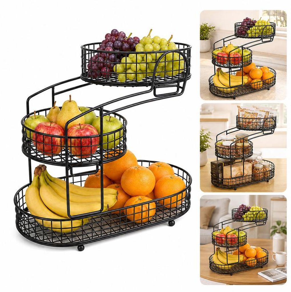Obstkorb 3 Etagen, Gemüsekorb aus Metall für Küche, Produktbild 