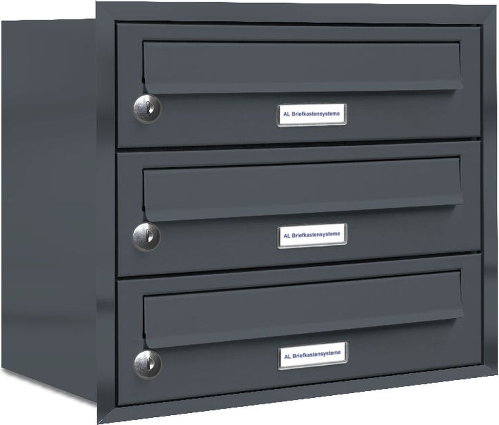 3er Briefkasten Anlage Unterputz Montage RAL 7016 Anthrazit Produktbild 