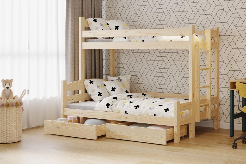 Łóżko piętrowe Lovic 90x200 120x200 sosna  z szufladami  Zdjęcie produktu 