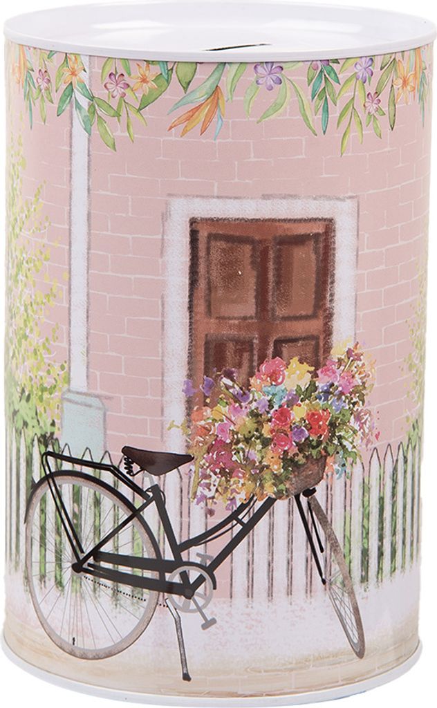Clayre & Eef Spardosen Ø 10x15 cm Rosa Metall Fahrrad Produktbild 