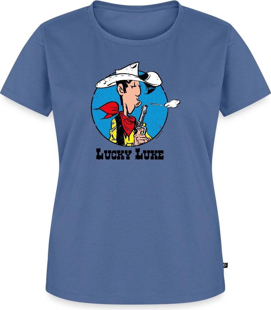 Spreadshirt Lucky Luke mit Pistole Frauen Premium T-Shirt, 4XL, Taubenblau