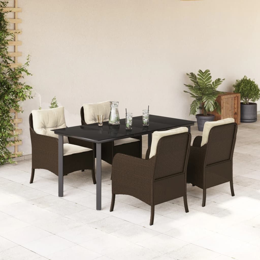 Ankonbej 5-tlg. Garten-Essgruppe mit Kissen Braun Poly Rattan