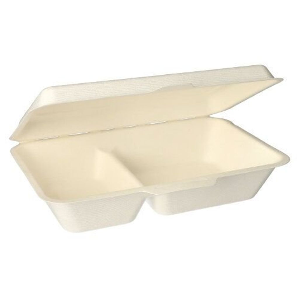 Papstar Menüboxen, Zuckerrohr "pure" 2-geteilt 6,5 cm x 24 cm x 15,5 cm weiß, 4 x 25 Stück