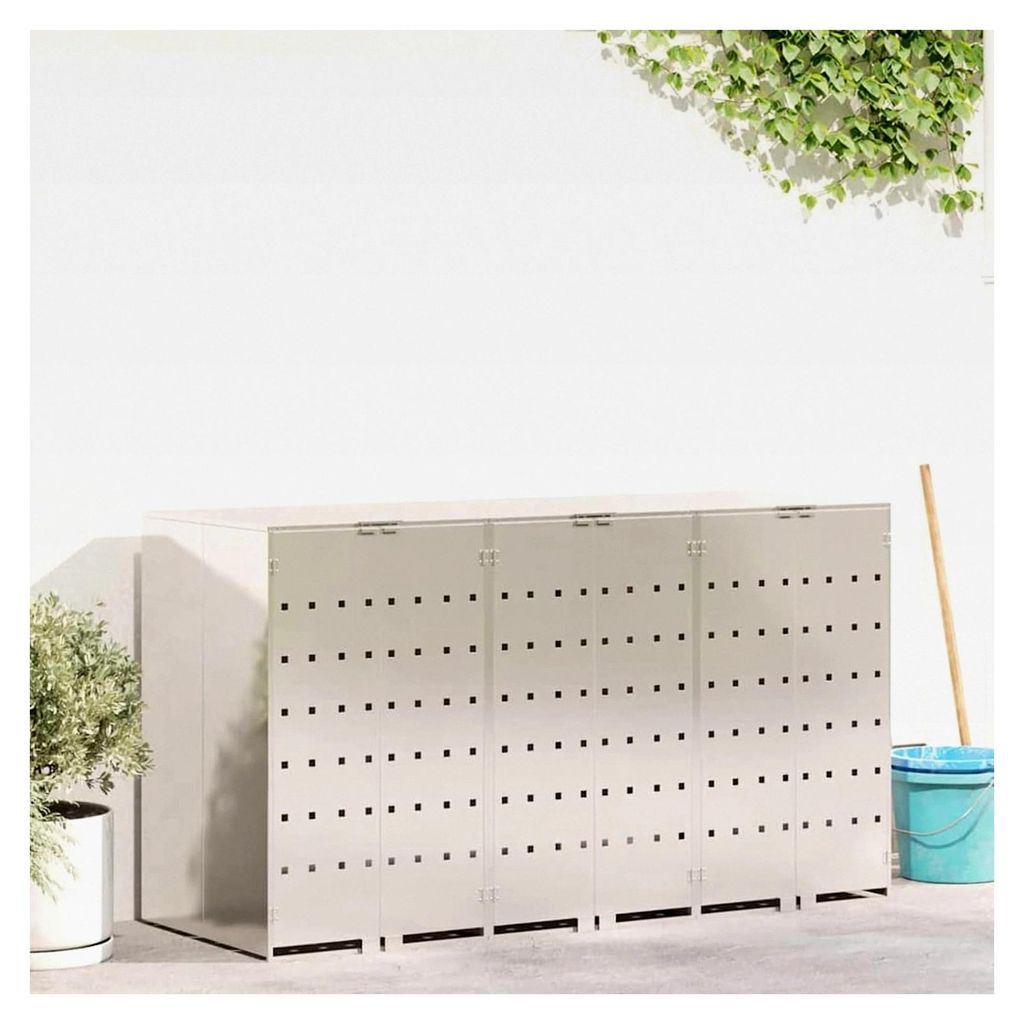 Müllbehälter für 3 Tonnen Silber 204 x 77,5 x 115,5 cm, Abfalltonnenhaus für Großfamilien, Gastronomiebetriebe, Campingplätze, Wohnanlagen