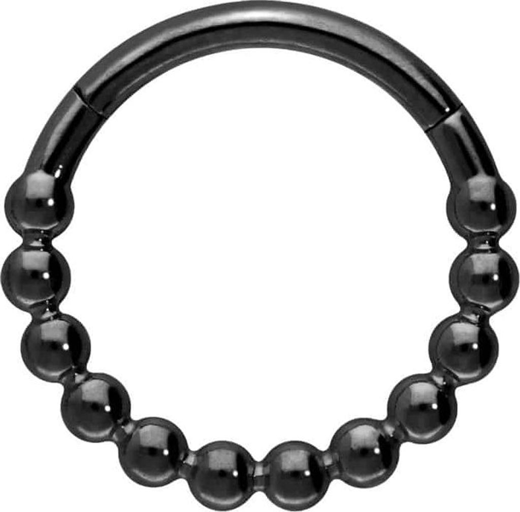 Ohrpiercing, Nasenpiercing, Septum Piercing Titan Segmentring Clicker KUGELN Schwarz Innendurchmesser: 10mm + Stabstärke: 1,2mm