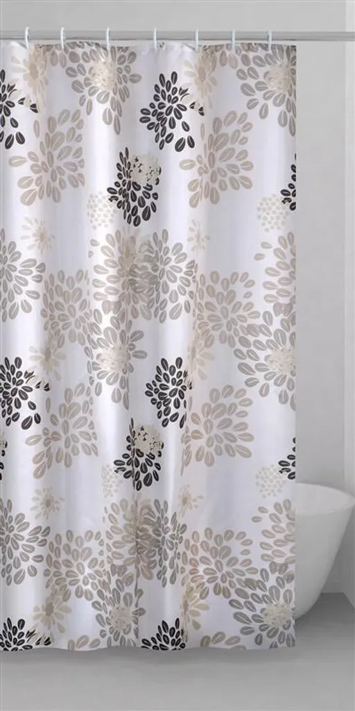 Grand Rideau de Douche Textile 240X200 cm Motif Rayures Café et Beige
