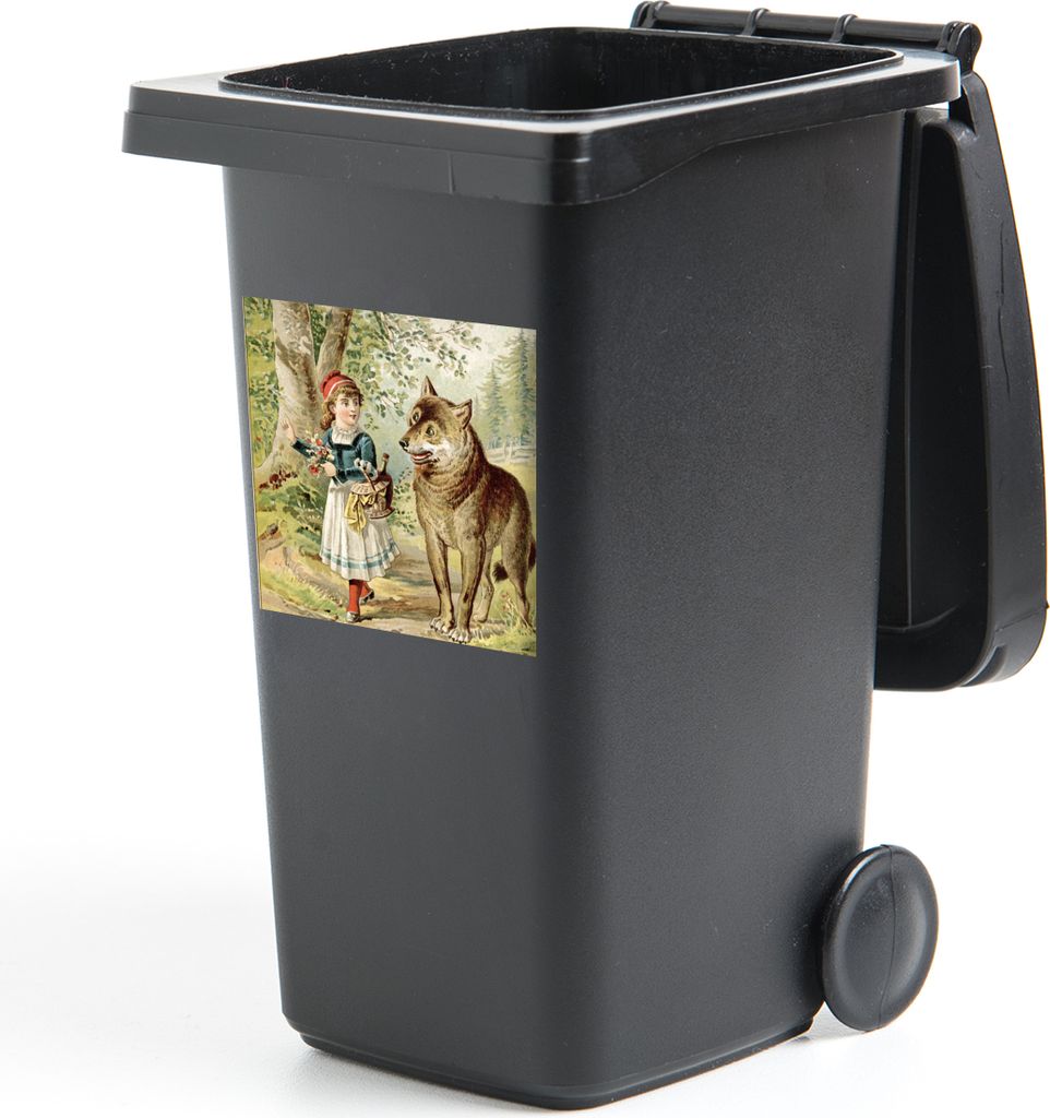 MuchoWow Mülltonnenaufkleber Wolf - Rotkäppchen - Wald 40x40 cm - Abfall-Aufkleber - Container - für Abfallcontainer