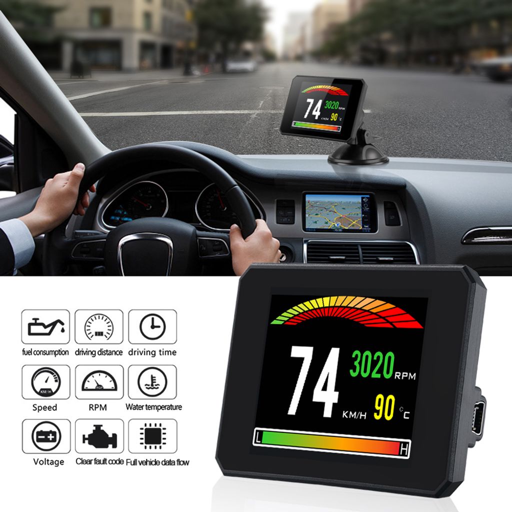 Auto Head Up Display Digital Speed Projector On-Board Computer OBD2 ELM327 Geschwindigkeitsmesser Windschutzscheibe schwarz
