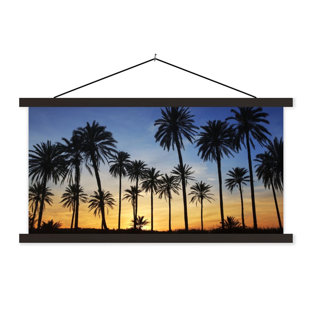 MuchoWow Textilposter Palme - Natur - Strand - Sonne - Nacht 150x75 cm mit schwarzem Rahmen - Posterleiste