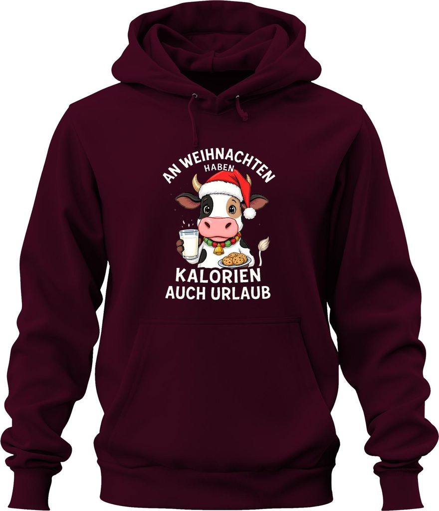 Weihnachten Kalorien Urlaub Kuh Milch Plätzchen Lustig Geschenk Uni Hoodie Kapuzenpullover, Burgundy, 3XL