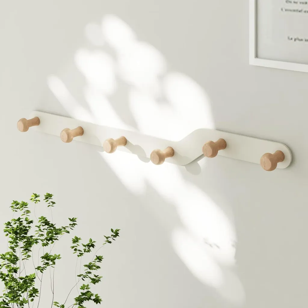 Appendiabiti per bambini senza trapano Binario per ganci a muro con 6 ganci in legno color crema
