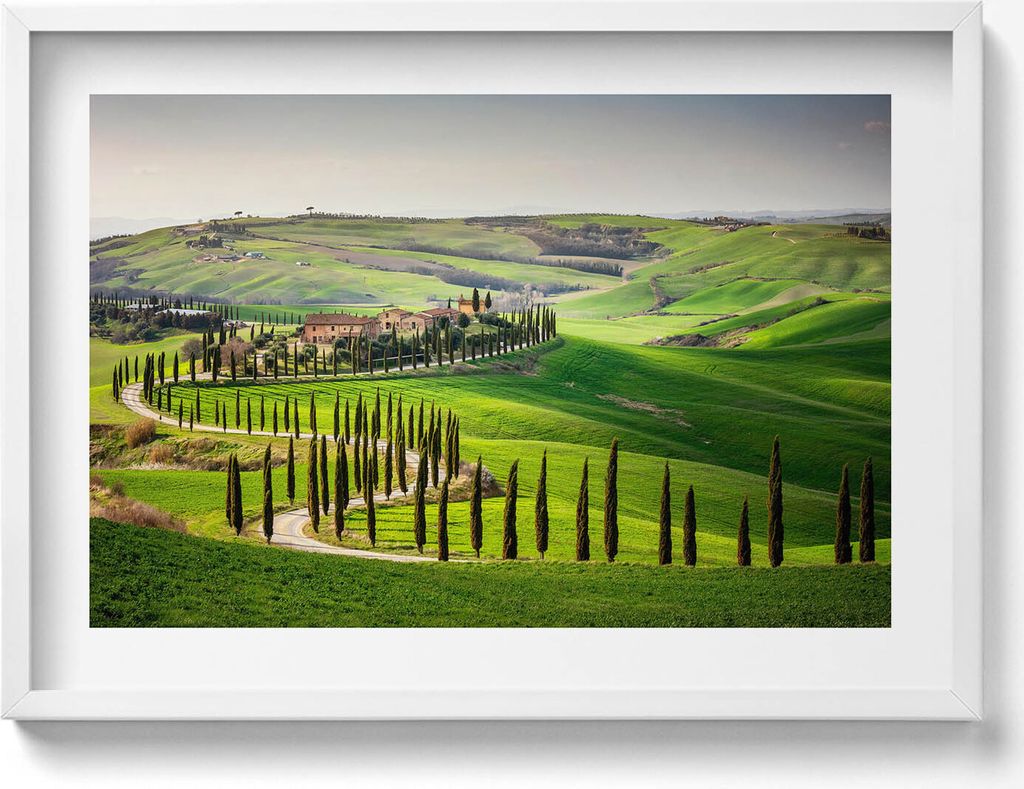 Italienische Landschaft– Wandbild mit Rahmen – Gerahmtes Bild – Wanddekoration – 70x50 cm – Weiß Rahmen