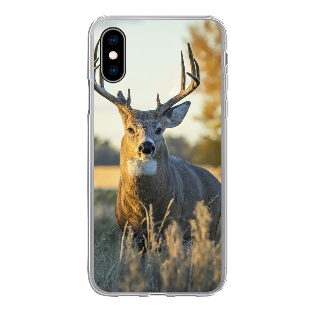 MuchoWow Handyhülle Schutzhülle Hülle für iPhone X Hirsche - Gras - Herbst - Geweih - Natur - Tiere Silikon Softcase Handy Hülle - Handyhülle