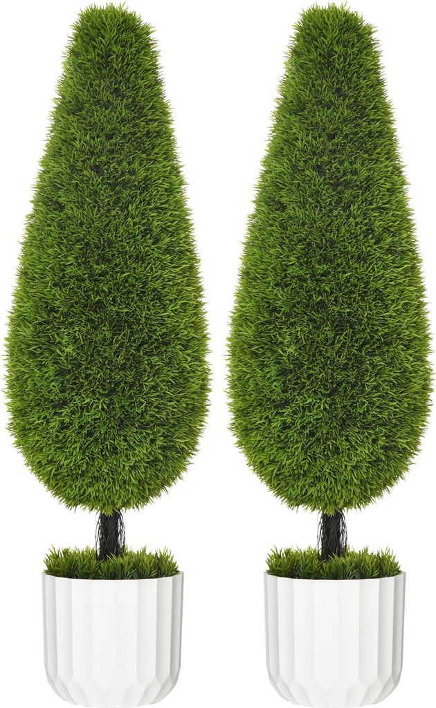 Fortuna Lai Kunstpflanze Zypresse 2er-Set 90 cm künstliche Zimmerpflanze im Topf mit Kunstmoos für Indoor & Outdoor Dekoration