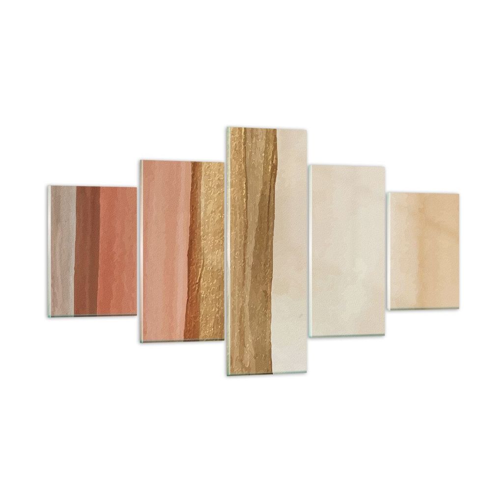 Bilder auf glas - 5 Teile - Gold Abstraktion Linien - 125x70cm - Glasbilder - Wandbilder - Bilder - zum Aufhängen bereit - Wanddekoration aus Glas...