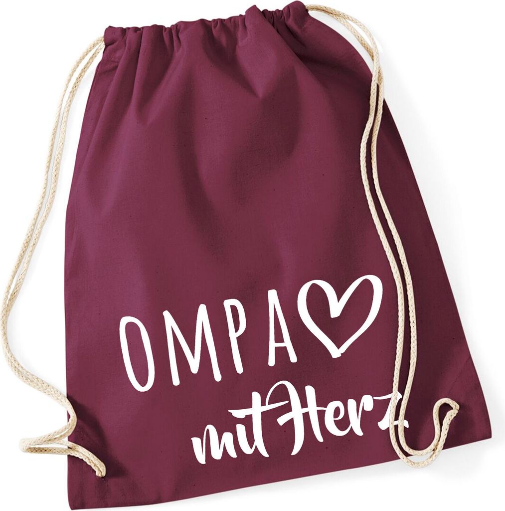 Huuraa Turnbeutel OMPA mit Herz 12 Liter Burgundy Baumwolle Rucksack Geschenkidee