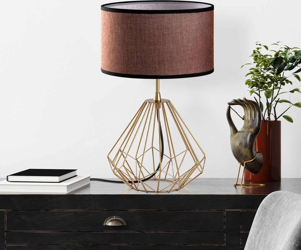 Opviq, Diamond - S-713, Tischlampe, Gold, METALLKÖRPER, 25 x 25 x 43 cm