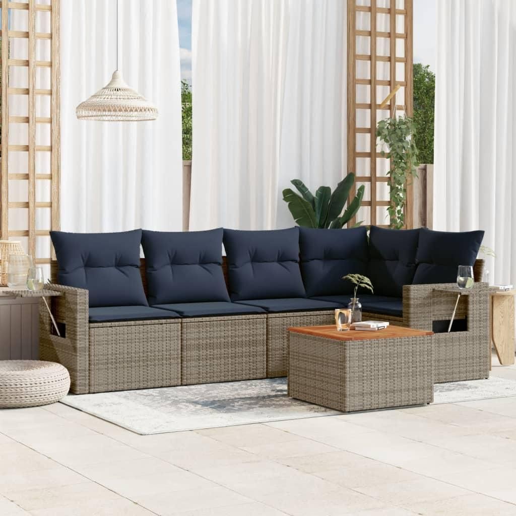 Maison Exclusive - 6-teiliges Gartensofa-Set mit Kissen, grau, Polyrattan