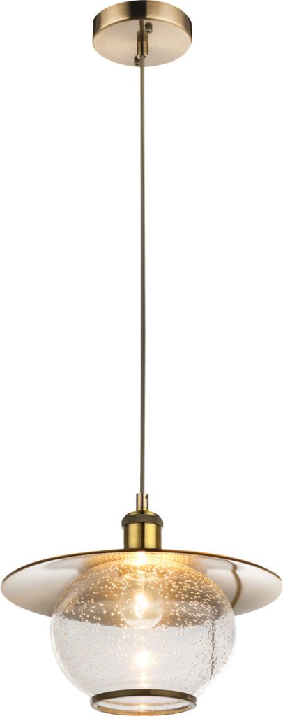 Globo Lighting Hängeleuchte Metall bronzefarben, Glas, Kabel PVC Braun, ø: 300mm, H: 1200mm, exkl. 1x E27 60W 230V
