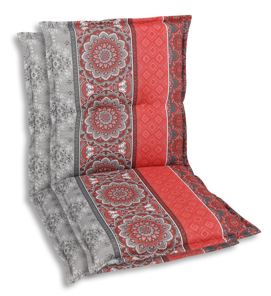 A chair cushion with a patterned design.