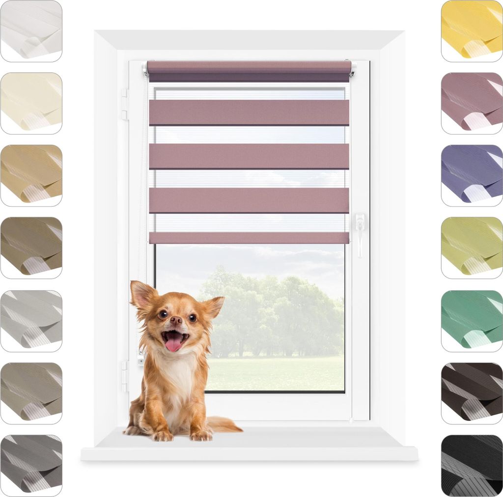 Mardom Home | Doppelrollo - 85x140 cm - Lila - Verdunkelungsrollo Ohne Bohren - Mit Klemmfix - Rollo Fenster Innen - Sonnenschutzrollo