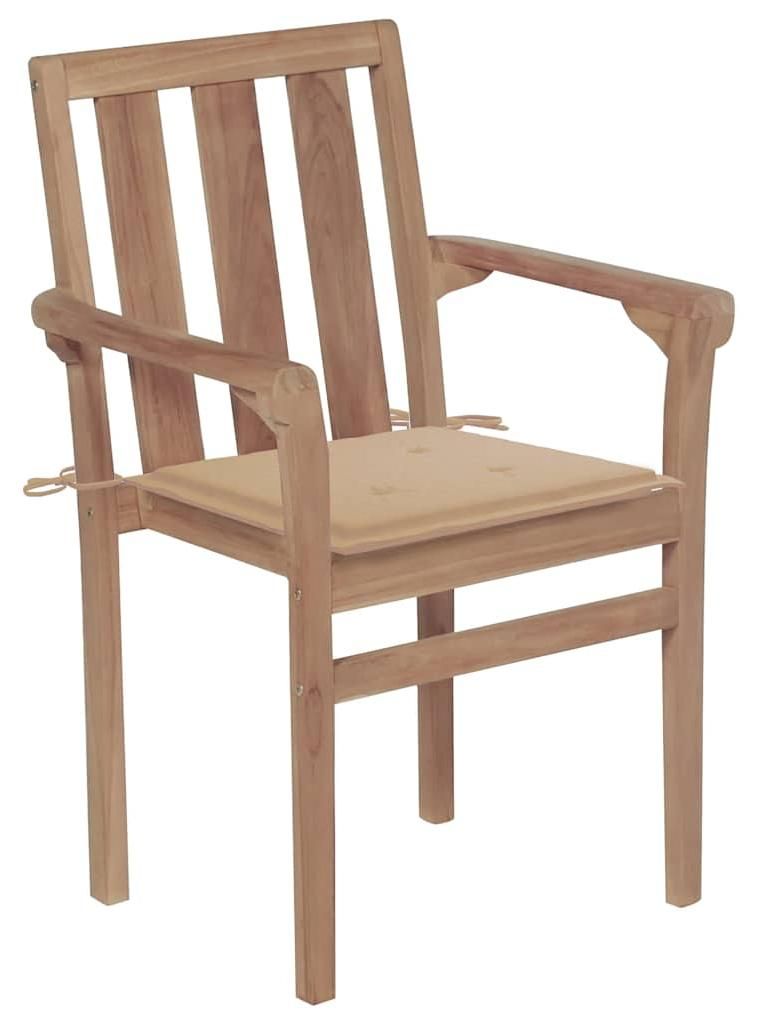vidaXL Gartenstühle 2 Stk. mit Beige Kissen Teak Massivholz