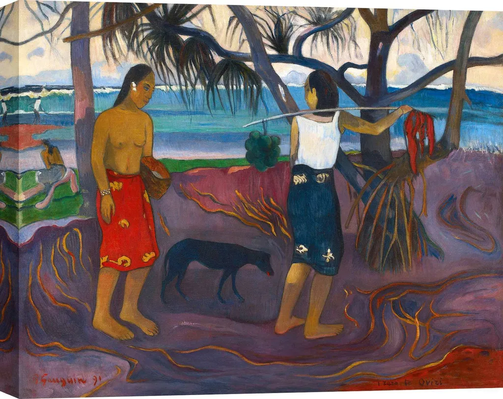 Tableau Déco Salon Paul Gauguin Sous le pandanus sur Toile Large 100x70