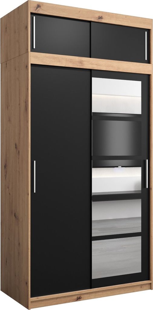 Kleiderschrank, Schiebetürenschrank Schlafzimmer, Schrank mit Spiegel Roma 1 120 mit Aufsatz, Höhe 240 cm