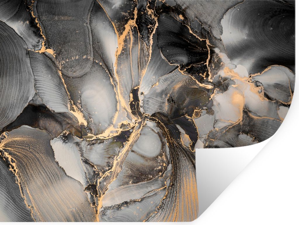 MuchoWow Wandtattoo Wandsticker Wandaufkleber Grau - Luxus - Gold - Marmor 120x90 cm Selbstklebend und Repositionierbar - Aufkleber
