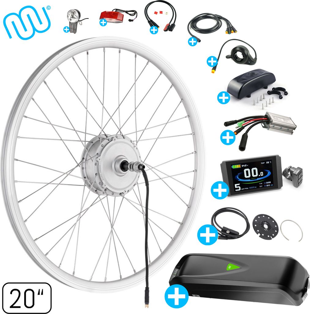 windmeile | E-Bike Umbausatz, Hinterrad Motor, inklusive Akku, mit komplettem Zubehör, Silber, 20“ Zoll, Umbau Kit, Pedelec