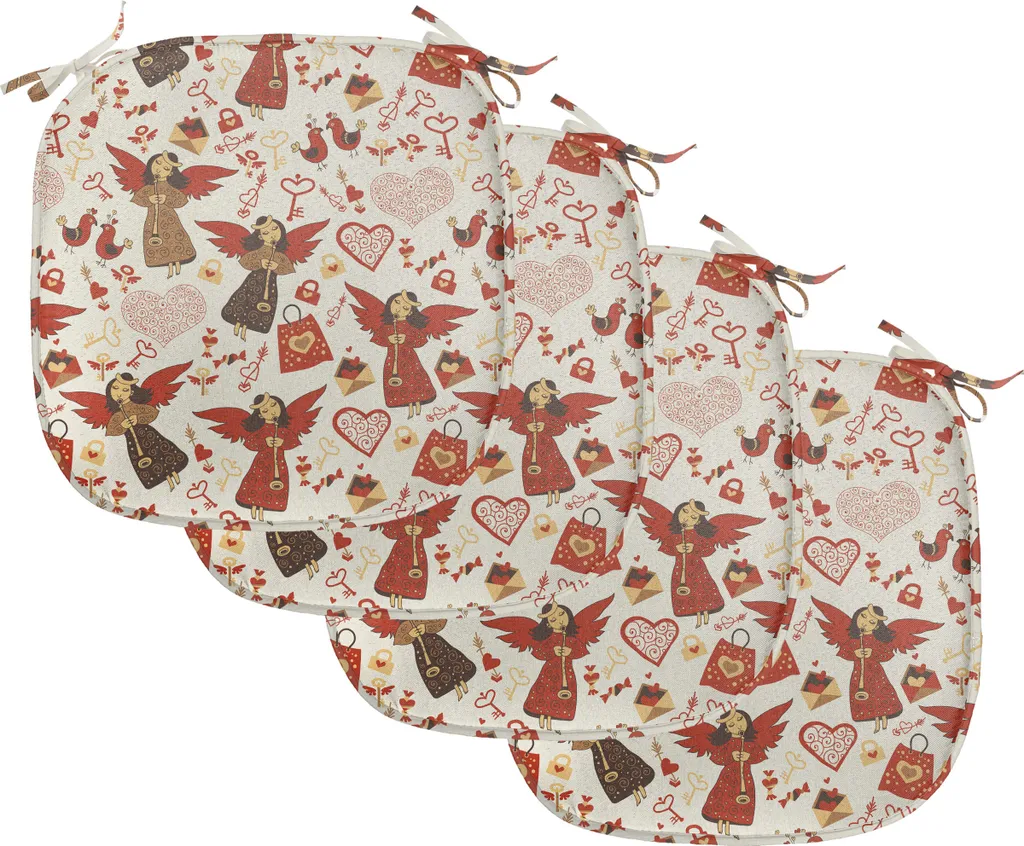 ABAKUHAUS Imbottitura per sedie da sala da pranzo, tema medievale di San Valentino, cuscino decorativo impermeabile con cinturini per sedie da cucina, 40 cm x 40 cm, confezione da 4, colori guscio d'uovo, caramello, rubino - 1