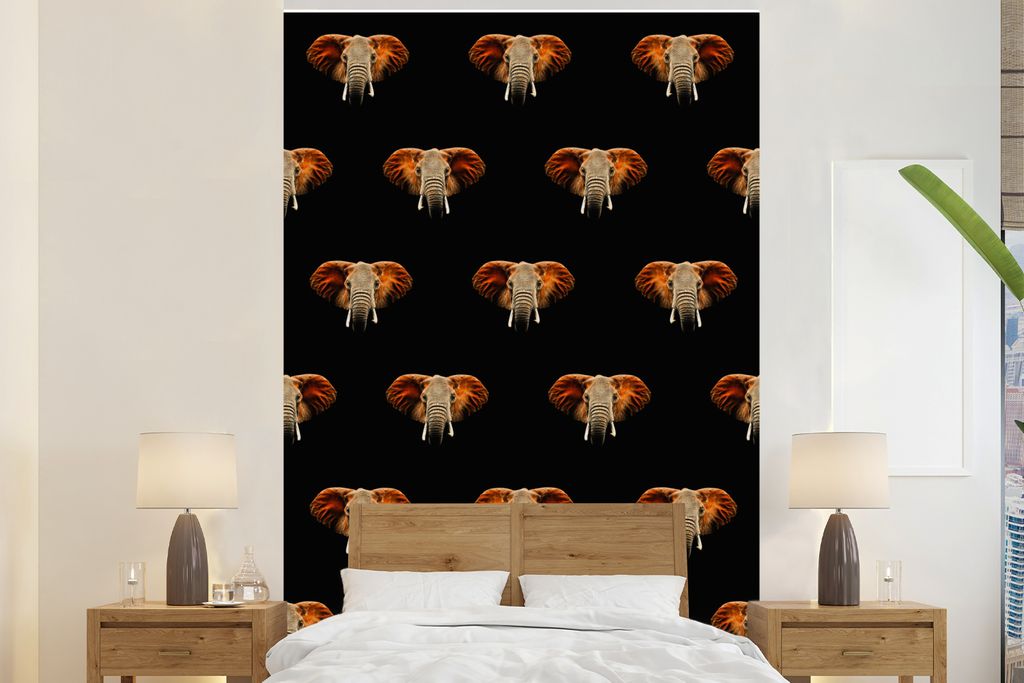 MuchoWow Fototapete für Wohnzimmer oder Schlafzimmer Wandtapete Vinyl Motivtapete Elefant - Muster - Orange - 145x220 cm - Wanddekoration