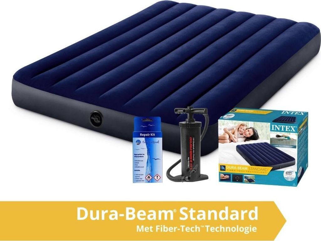 Intex Classic Dura-Beam - Luftmatratze - Doppelt - Mit Reparaturset und Handpumpe - 203x152x25 cm - PVC - Blau
