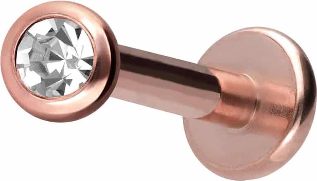 Ohrpiercing, Nasenpiercing Titan Labret mit Innengewinde KRISTALL RoséGold Stablänge: 10mm + Stabstärke: 1,6mm + Kugelgröße: 2,5mm
