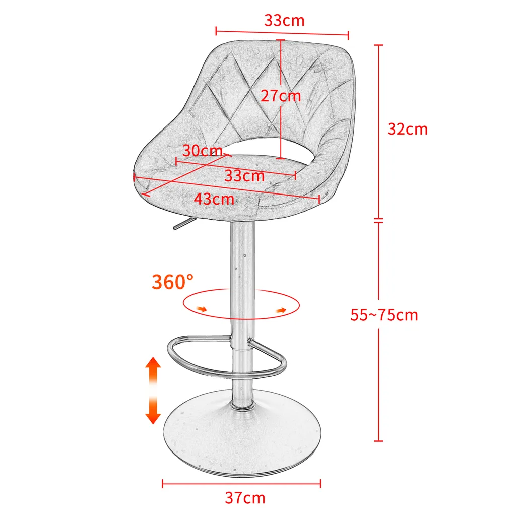 Tabouret de bar en velours noir stable et confortable - Pack de 2 - 8