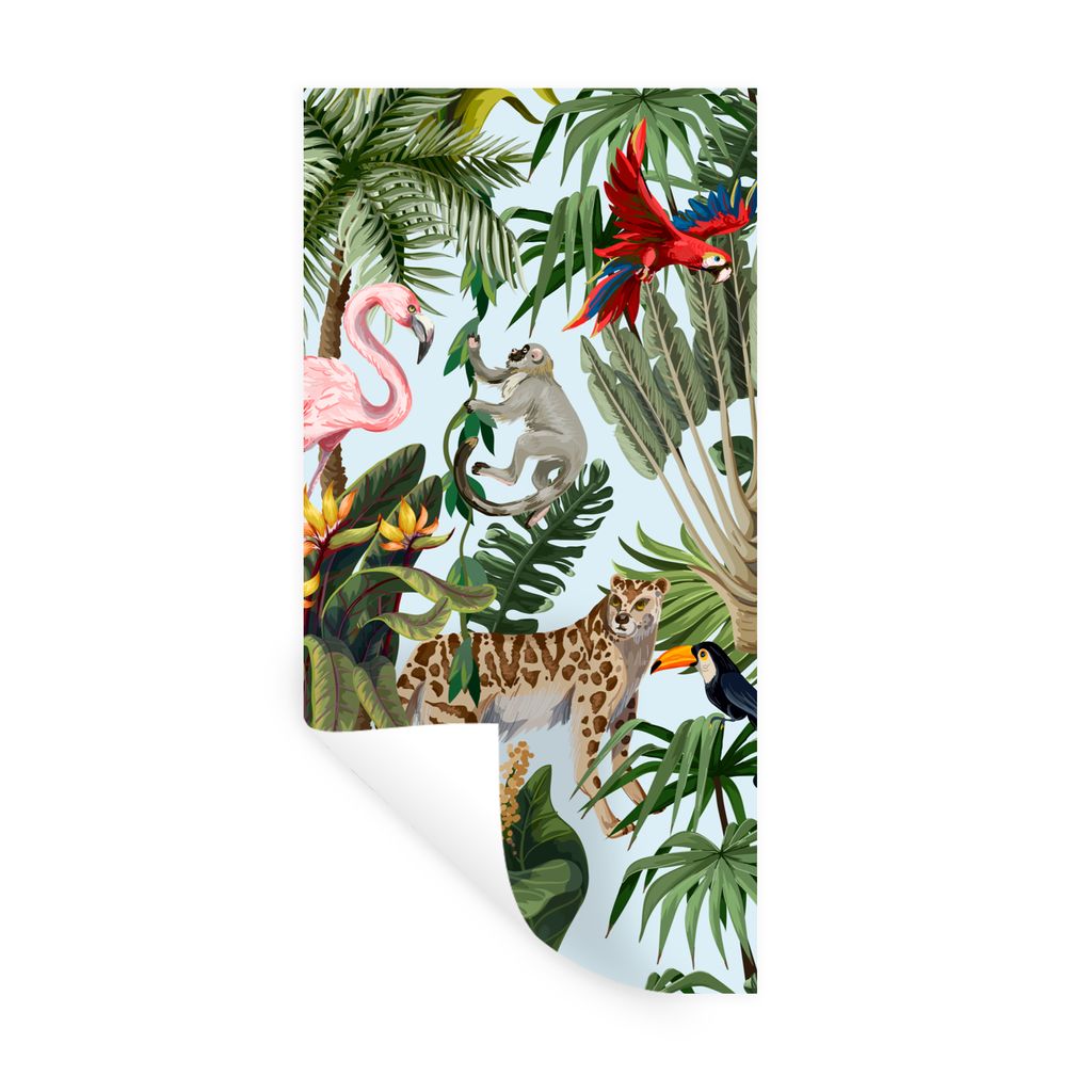 MuchoWow Wandtattoo Wandsticker Wandaufkleber Dschungel - Tiere - Mädchen - Kinder - Jungen - Flamingo - Papagei 80x160 cm Selbstklebend und Rep...