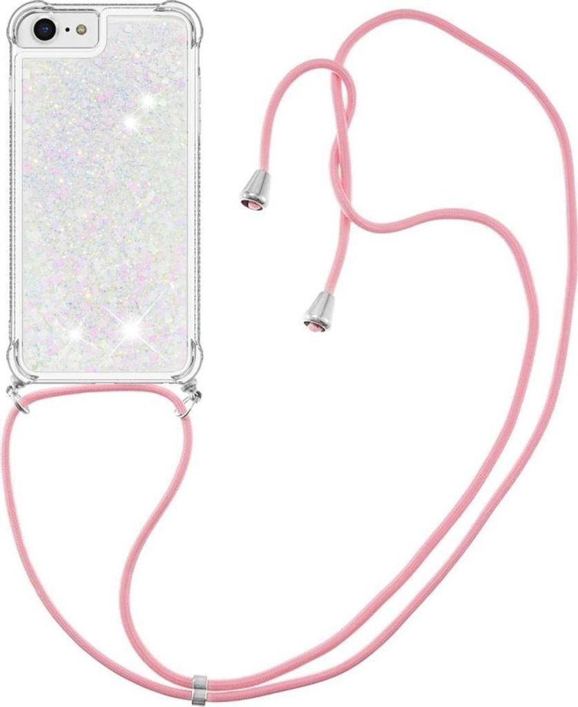 iPhone SE (2022/2020), iPhone 8 / 7 Hülle - Coverup Liquid Glitzer Back Cover mit Handykette - Weiß