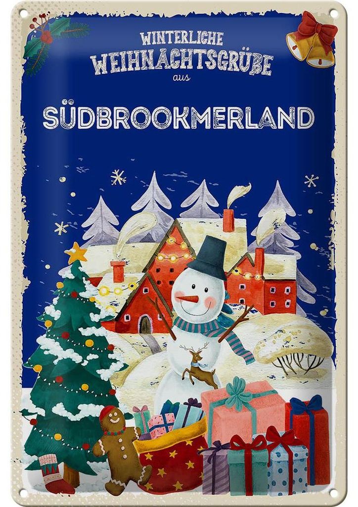 Blechschild Weihnachtsgrüße aus SÜDBROOKMERLAND 20x30cm