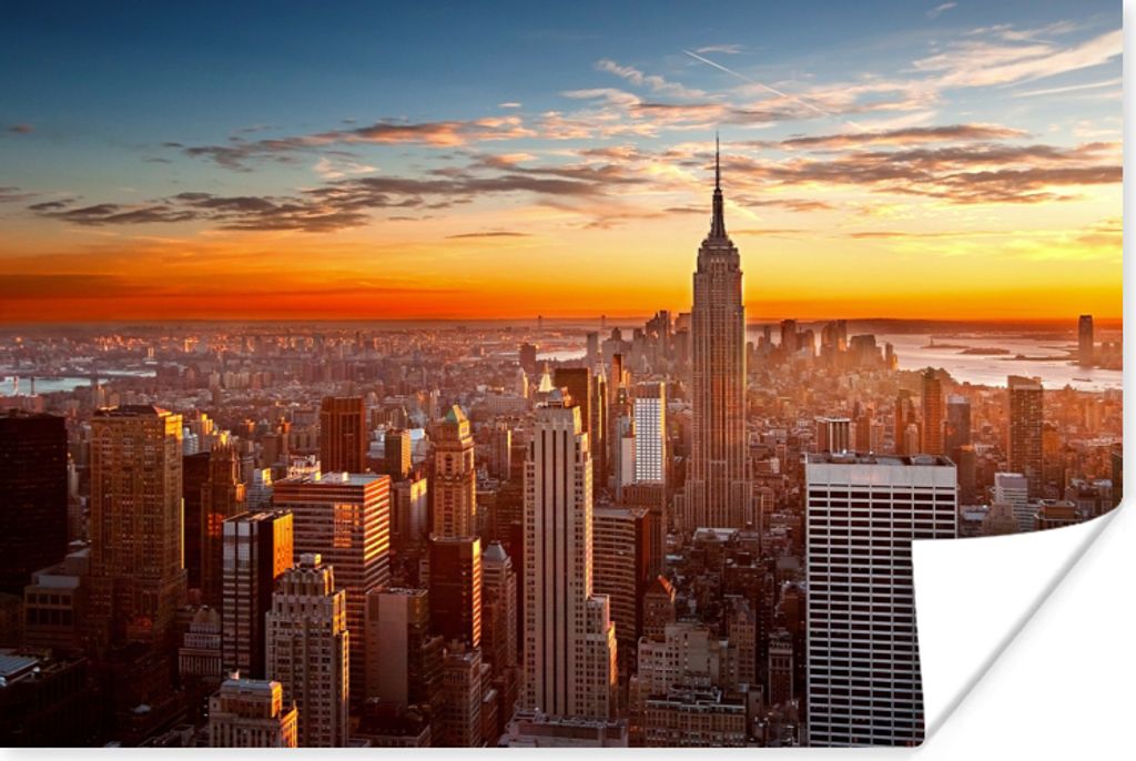 MuchoWow Poster Skyline - New York - Sonne 120x80 cm - Bilder