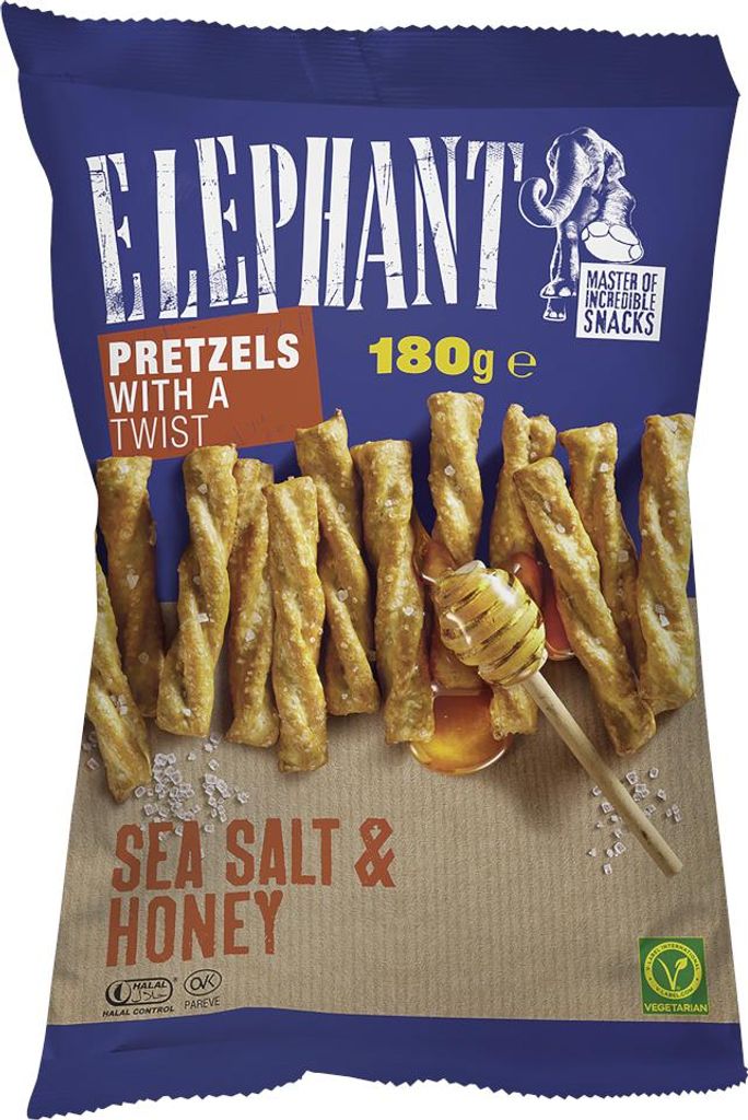 Elephant Twisted Pretzels miód i sól morska opakowanie 180g Zdjęcie produktu 