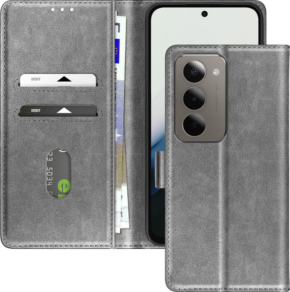 Avizar, Etui Redmi 15 5G Chesterfield genarbt mit Standfunktion, Grau